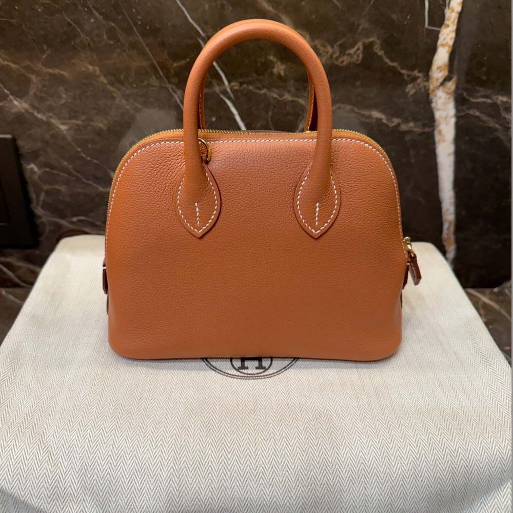 NEW 2025 Hermes Mini Bolide 1923 TAN Evercolor Leather Gold & Gold Hardware GHW